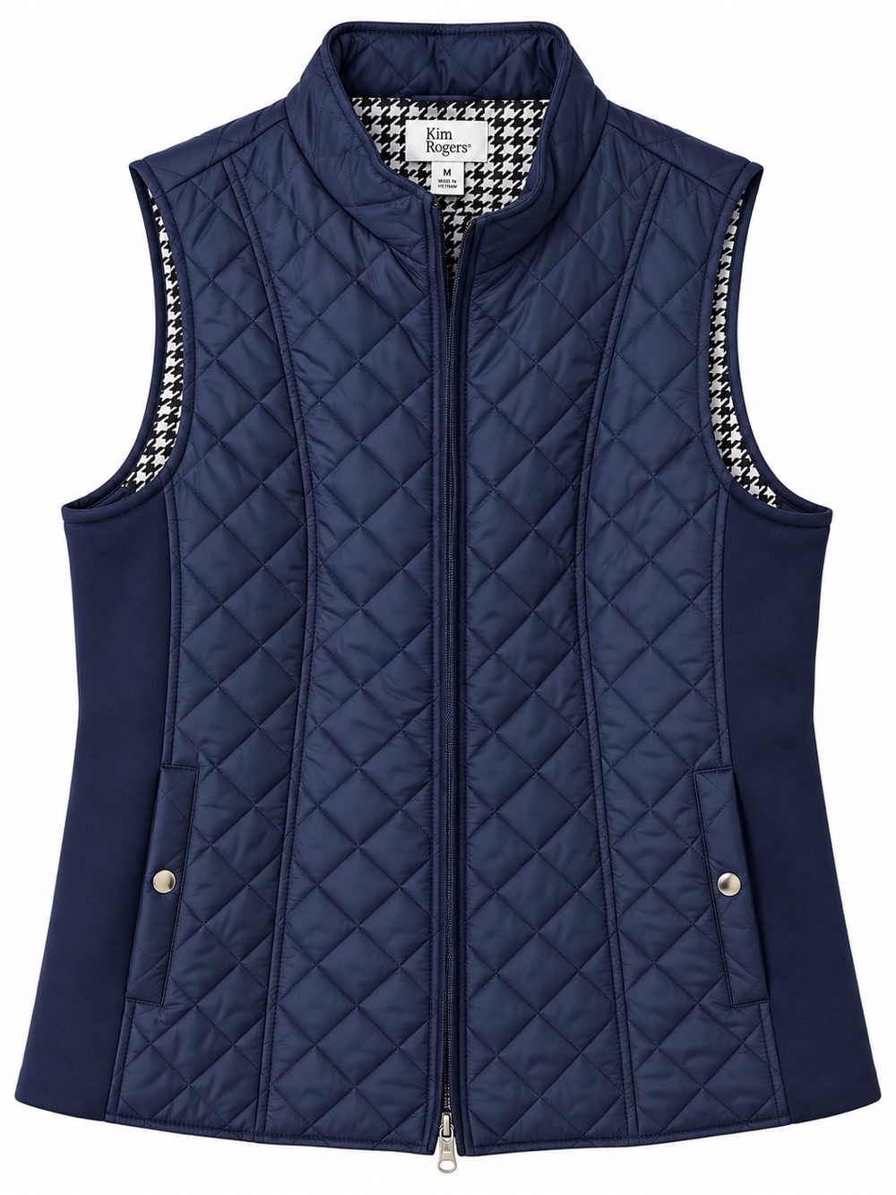 Kim Rogers Quilted Navy Sleeveless Vest with Houndstooth Lining